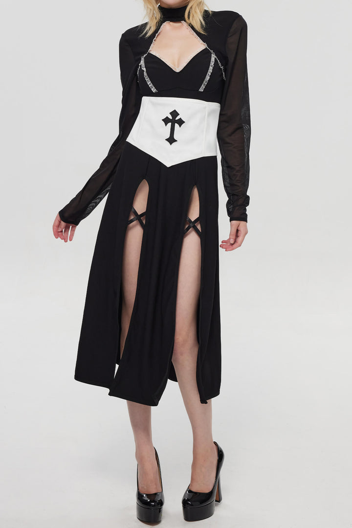 Pre-Sale Dark Gothic Nun Cross Long Dress (3-Piece) HK005